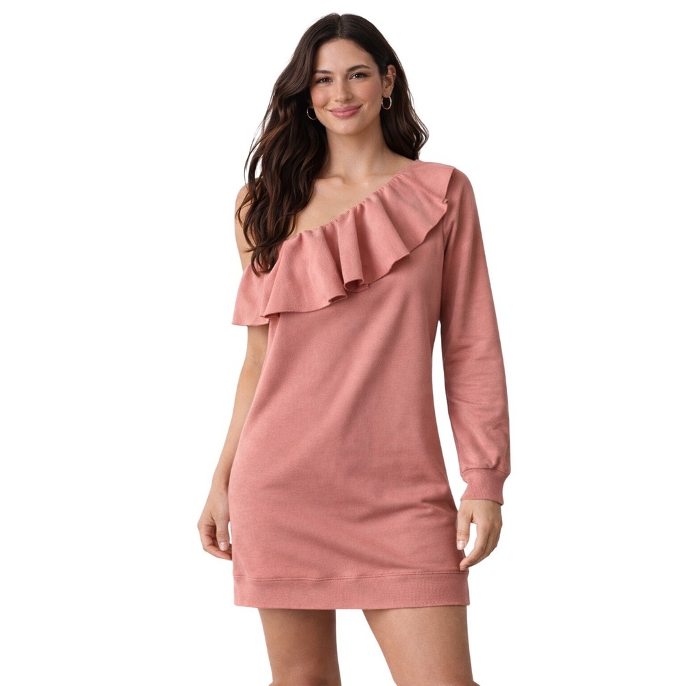 MSGM Milano Pink Sweatshirt Dress‎ | One Shoulder Ruffle, Italian Designer Small
